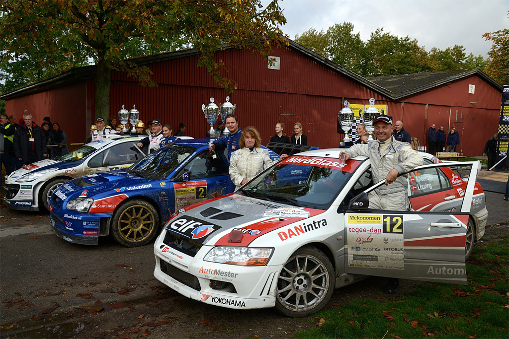 Kun overgået en en world rally car og en Super 2000-bil: Steen Andersen og Iben Louring kørte deres Mitsubishi Lancer gruppe N ind på en imponerende tredjeplads i Tegee-Dan Rally ved Roskilde
(Foto: Michael Eisenberg)